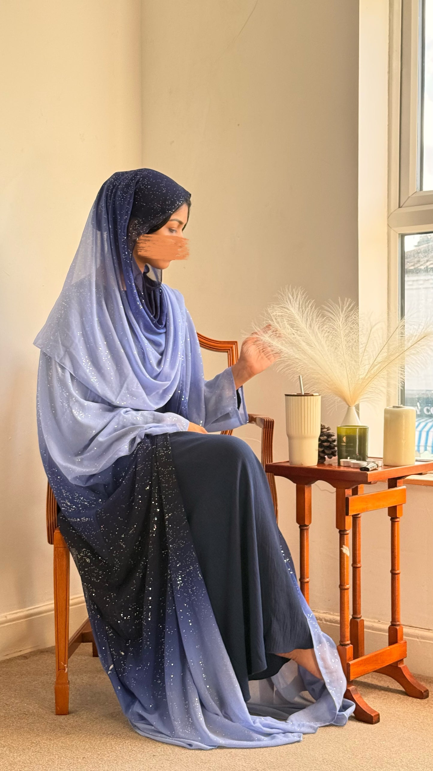 Premium shimmering abaya with matching hijab and 100% pollster  slip dress.