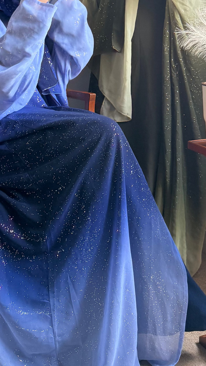 Premium shimmering abaya with matching hijab and 100% pollster  slip dress.