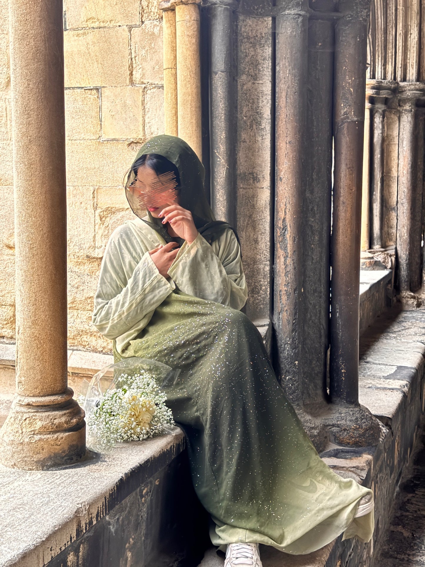 Premium shimmering abaya with matching hijab and 100% pollster  slip dress.