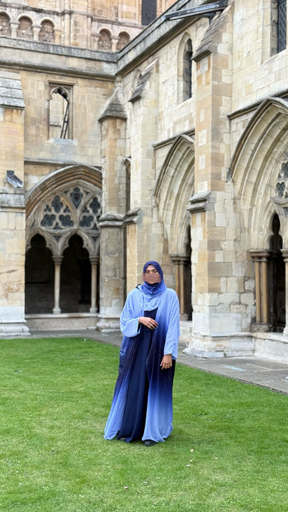 Premium shimmering abaya with matching hijab and 100% pollster  slip dress.